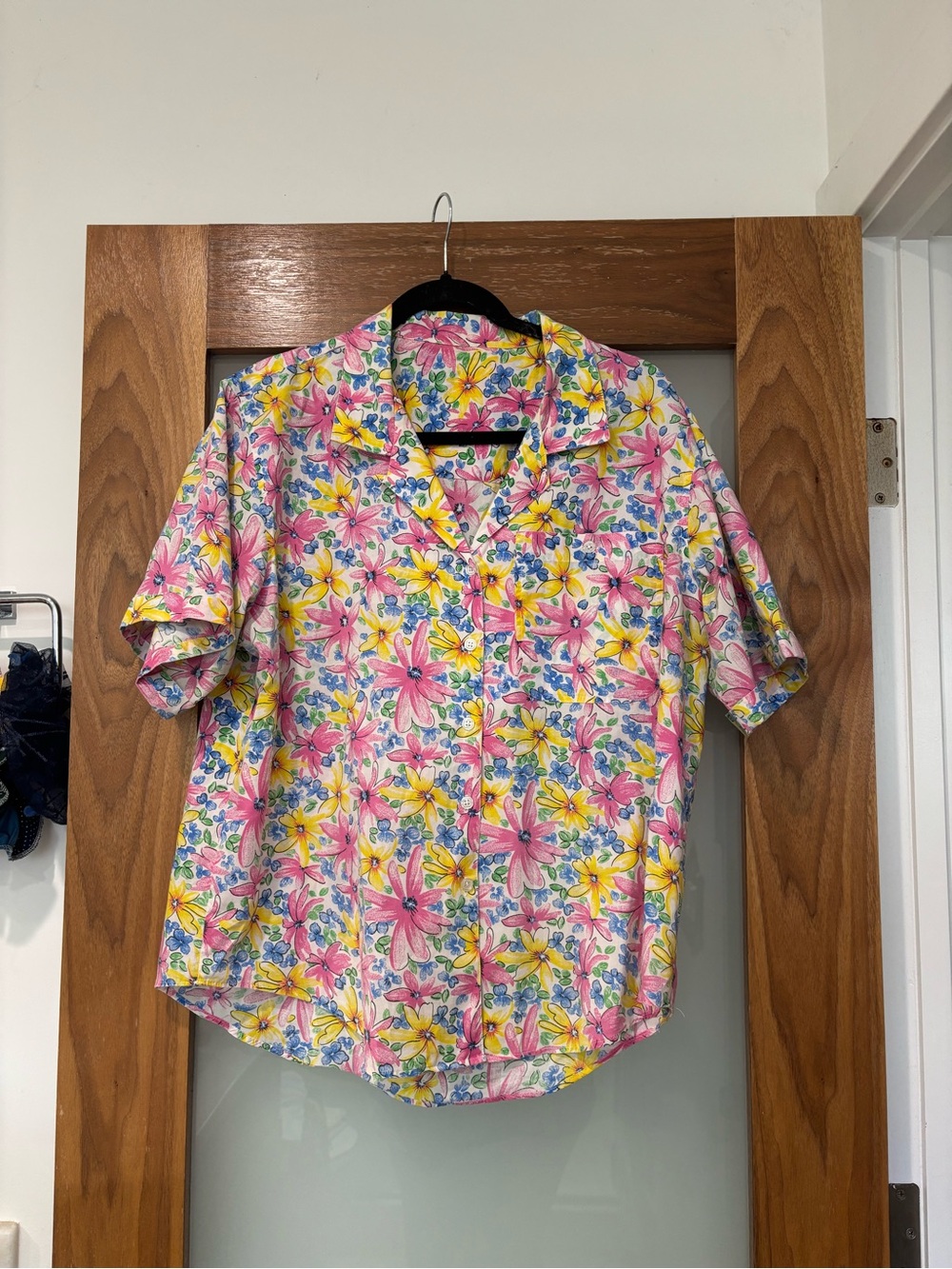 Vintage Pink Yellow Floral Button-Down Shirt